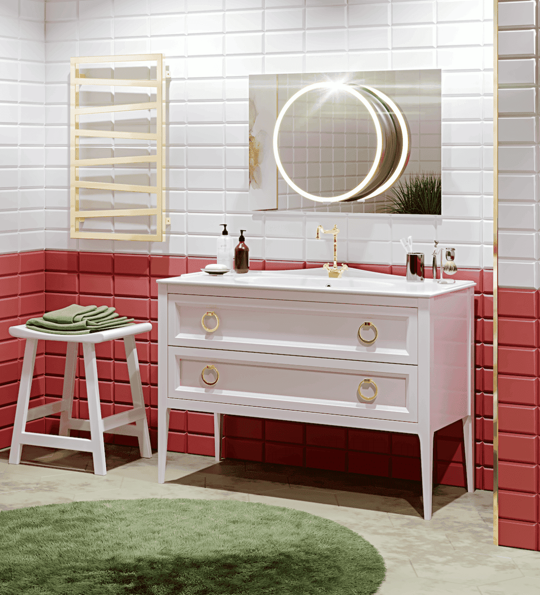 Тумба с раковиной Bagno Piu Vintage 120 розовый глянцевый/золото
