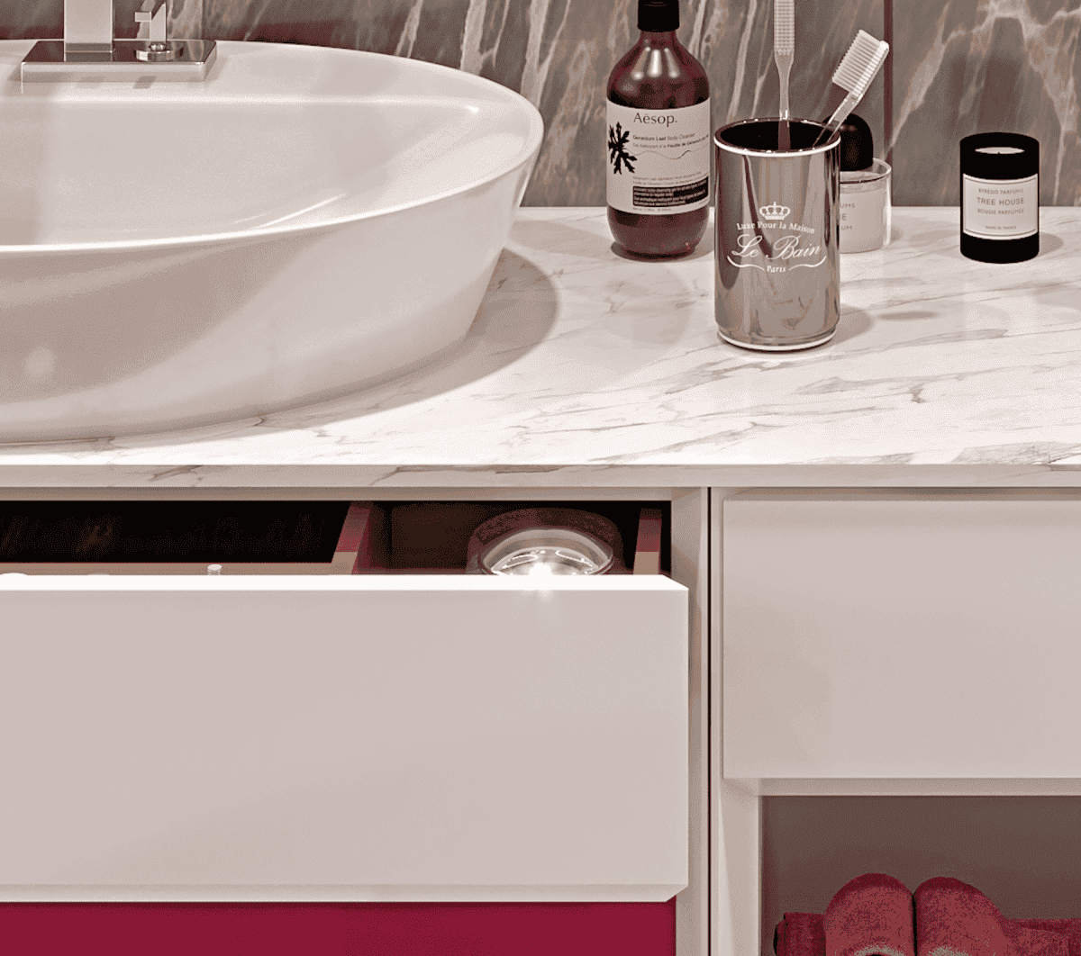 Тумба с раковиной Bagno Piu Ventidue 80 белый матовый/глянцевое кьянти