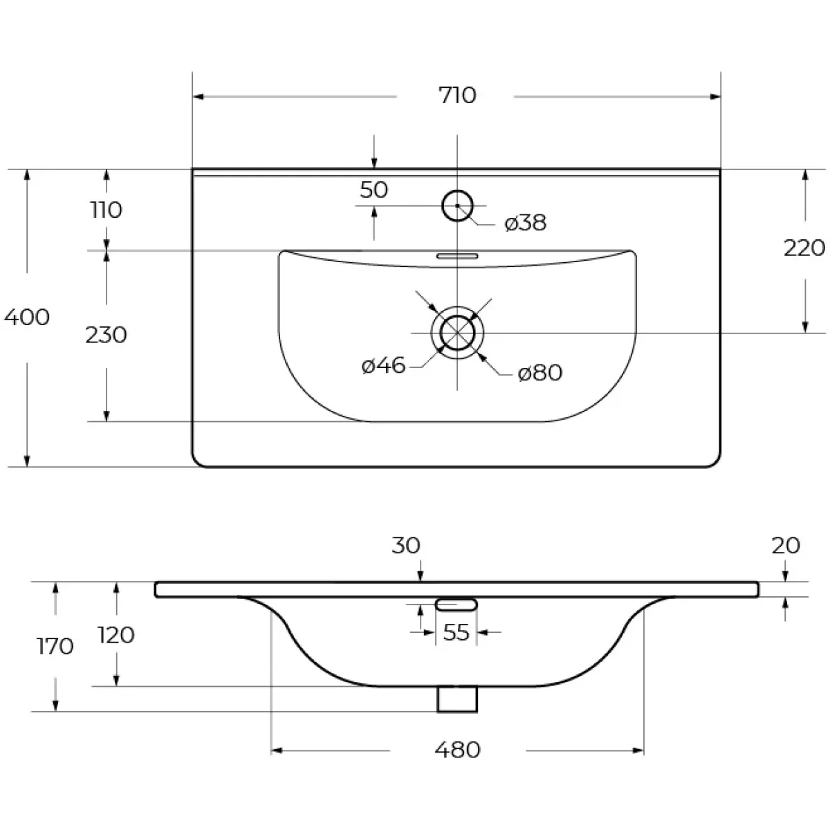 Раковина BelBagno BB-8099-3-70 71x40 см, накладная, белый