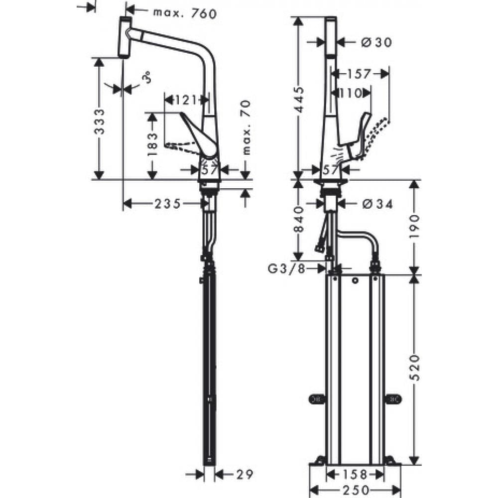 Смеситель для кухни hansgrohe Metris Select M71 320 1jet sBox 73803800 с вытяжным изливом сталь