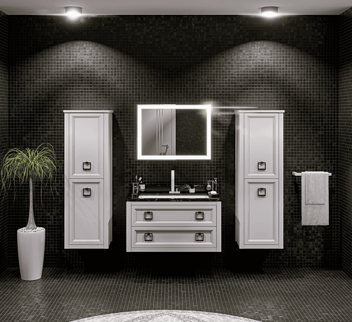 Пенал Bagno Piu Vintage 48 VNS-3-175-17 DX + BU 014.75.Nero белый матовый
