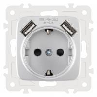 Розетка с заземлением и со шторкой и 2хUSB без рамки Arte Milano am-205 205.47-1.silver