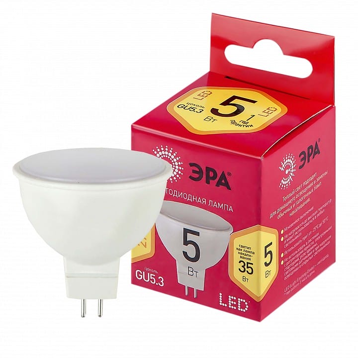 Лампа светодиодная Эра  GU5.3 5Вт 2700K LED MR16-5W-827-GU5.3 R