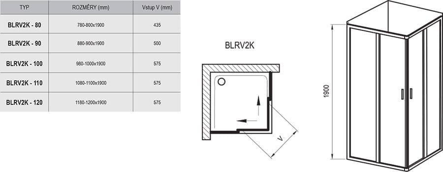 Душевой уголок Ravak Blix BLRV2K-100 1XVA0C00ZG блестящий+стекло Грапе