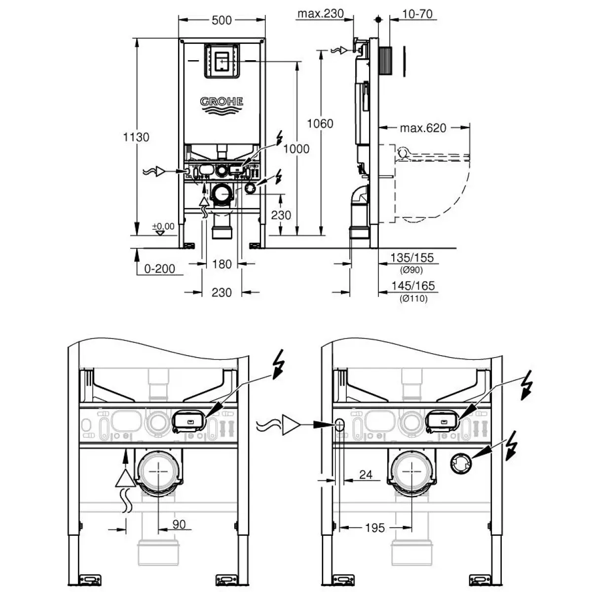 Инсталляция для унитаза Grohe Skate Cosmopolitan S 39603000 с кнопкой смыва, хром