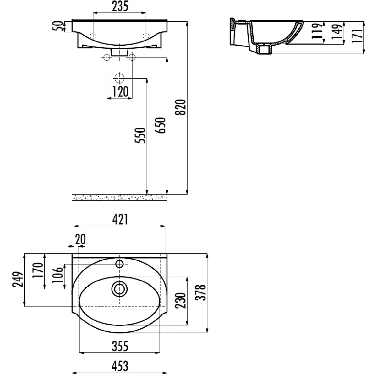 Раковина Creavit Etol ET045-00CB00E-0000 45,3x37,8 см, накладная, подвесная, белый