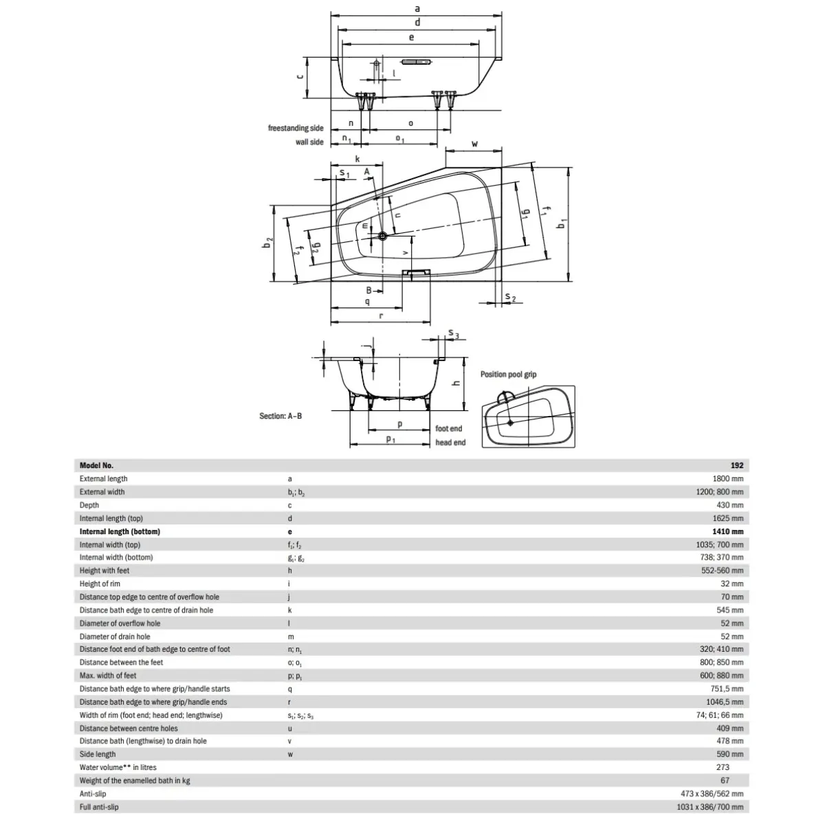 Ванна стальная Kaldewei Plaza Duo 190 237000013001 180x120 см R, угловая, с водоотталкивающим покрытием, альпийский белый