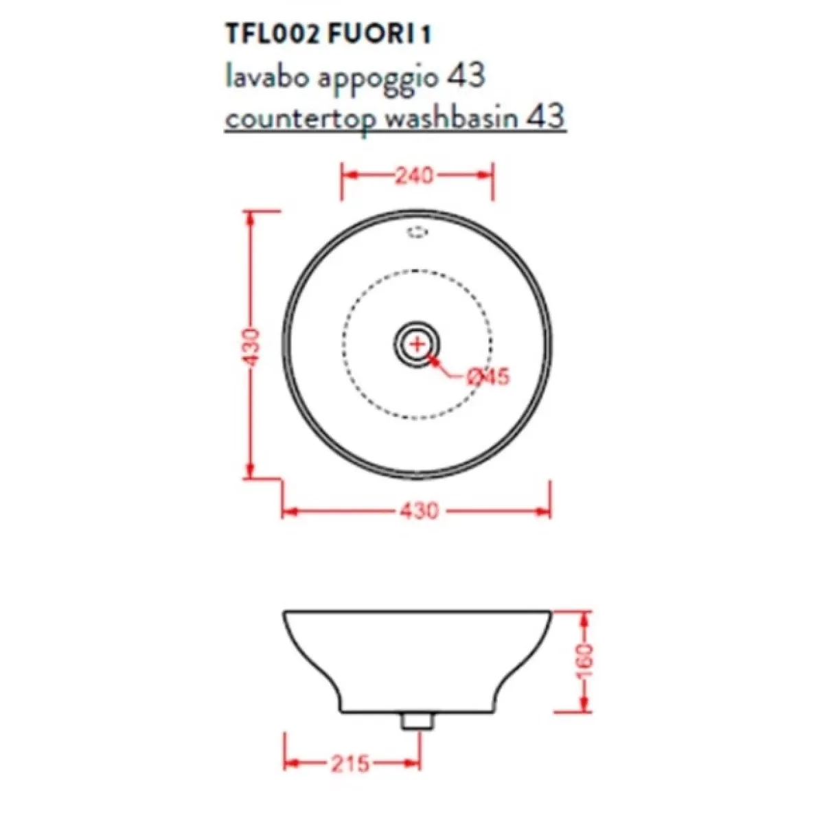Раковина 43x43 см Artceram Fuori 1 TFL002 01 00 bi*0