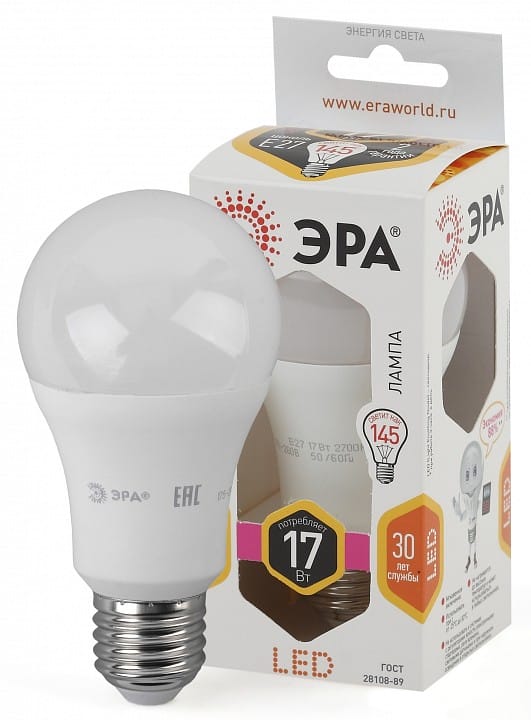 Лампа светодиодная Эра Стандарт E27 17Вт 2700K LED A60-17W-827-E27