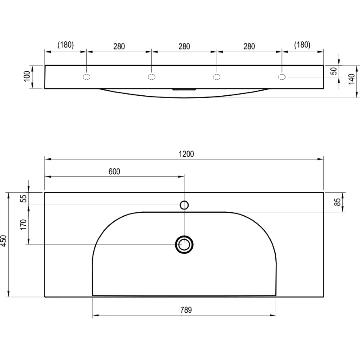 Раковина Ravak Lite XJX01212000 120x45 см S, накладная, подвесная, белый