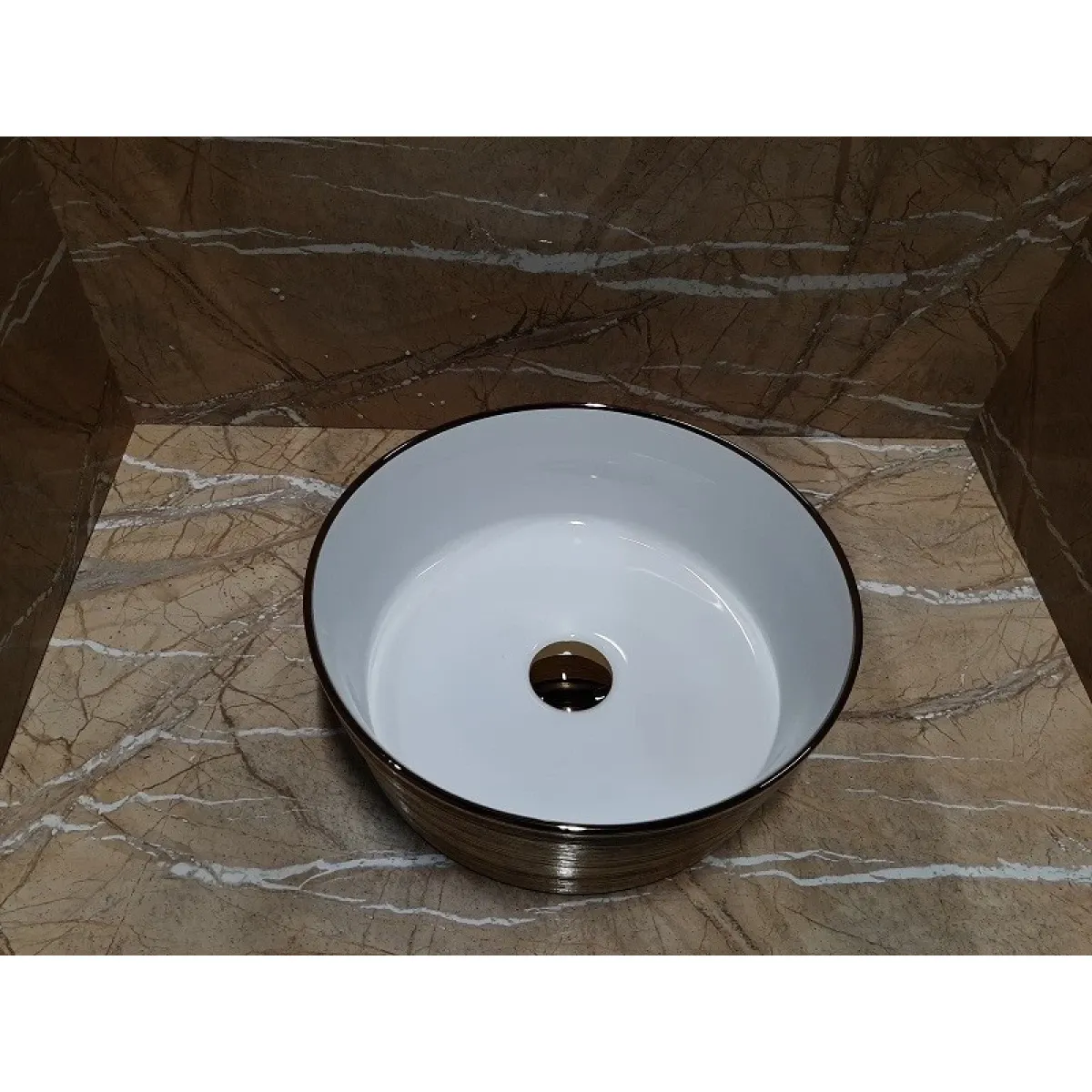 Раковина-чаша CeramaLux C1055 36,5x36,5 см, накладная, белый/золото