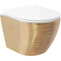 Унитаз подвесной Rea Carlo Mini REA-C6942 безободковый, с сиденьем микролифт, белый/золотой матовый