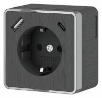 Розетка с заземлением и со шторками и USB Werkel Gallant (графит рифленый) W5071704
