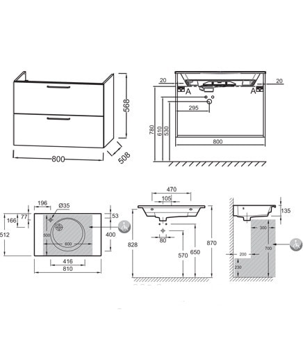Тумба под раковину Jacob Delafon Odeon Rive Gauche 80 EB2522-R5-N18 белый ручки хром