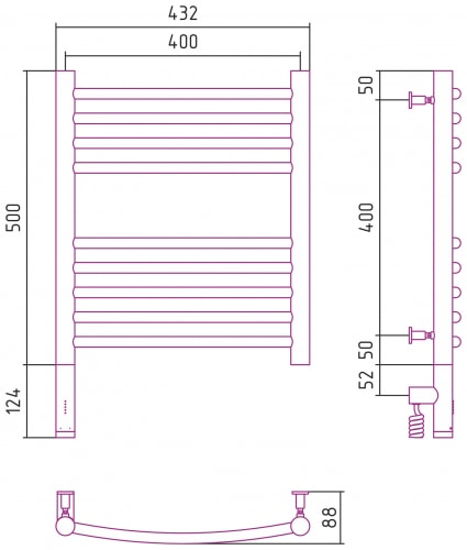 Электрический полотенцесушитель Сунержа Богема 3.0 выгнутая 500х400 31-5802-5040 матовый черный
