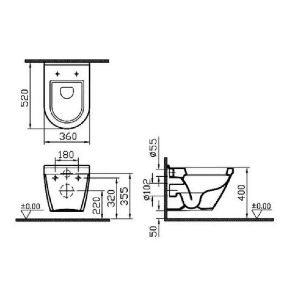 Унитаз подвесной Vitra S50 7740B003-6039 безободковый, с сиденьем микролифт, белый