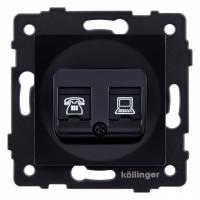 Розетка двойная RJ-11 и Ethernet RJ-45, без рамки Kollinger  REA-011BK