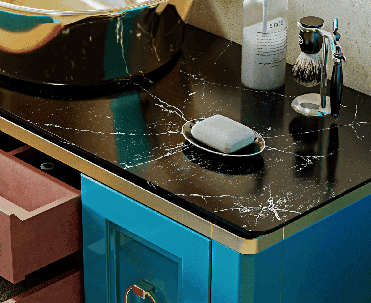 Тумба с раковиной Bagno Piu Tribeca 140 глянцевый океан/золото
