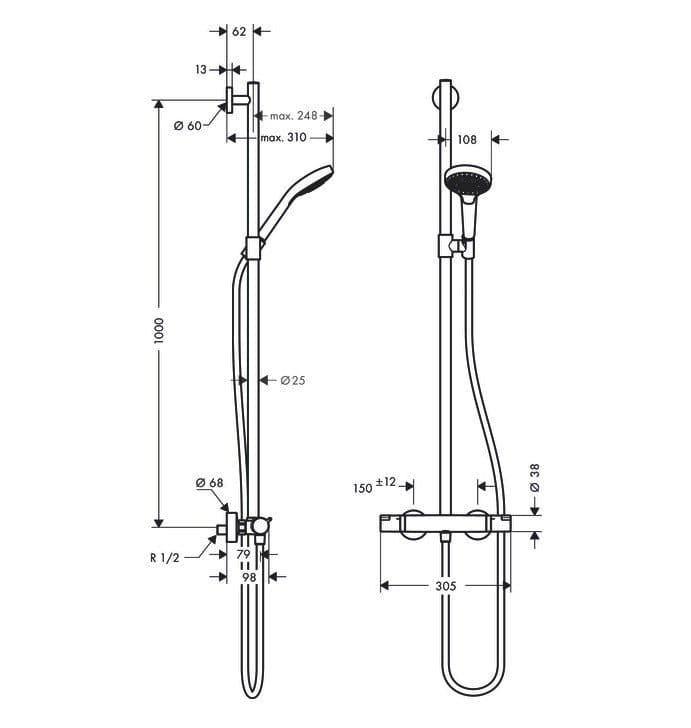 Душевая стойка hansgrohe Croma Select S SemiPipe Multi 27247400 с термостатом