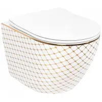 Унитаз подвесной Rea Carlos REA-C5100 безободковый, с сиденьем микролифт, белый/золото