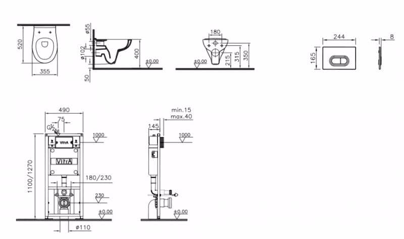 Комплект унитаза с инсталляцией Vitra Integra Round 9004B003-7202 с клавишей смыва