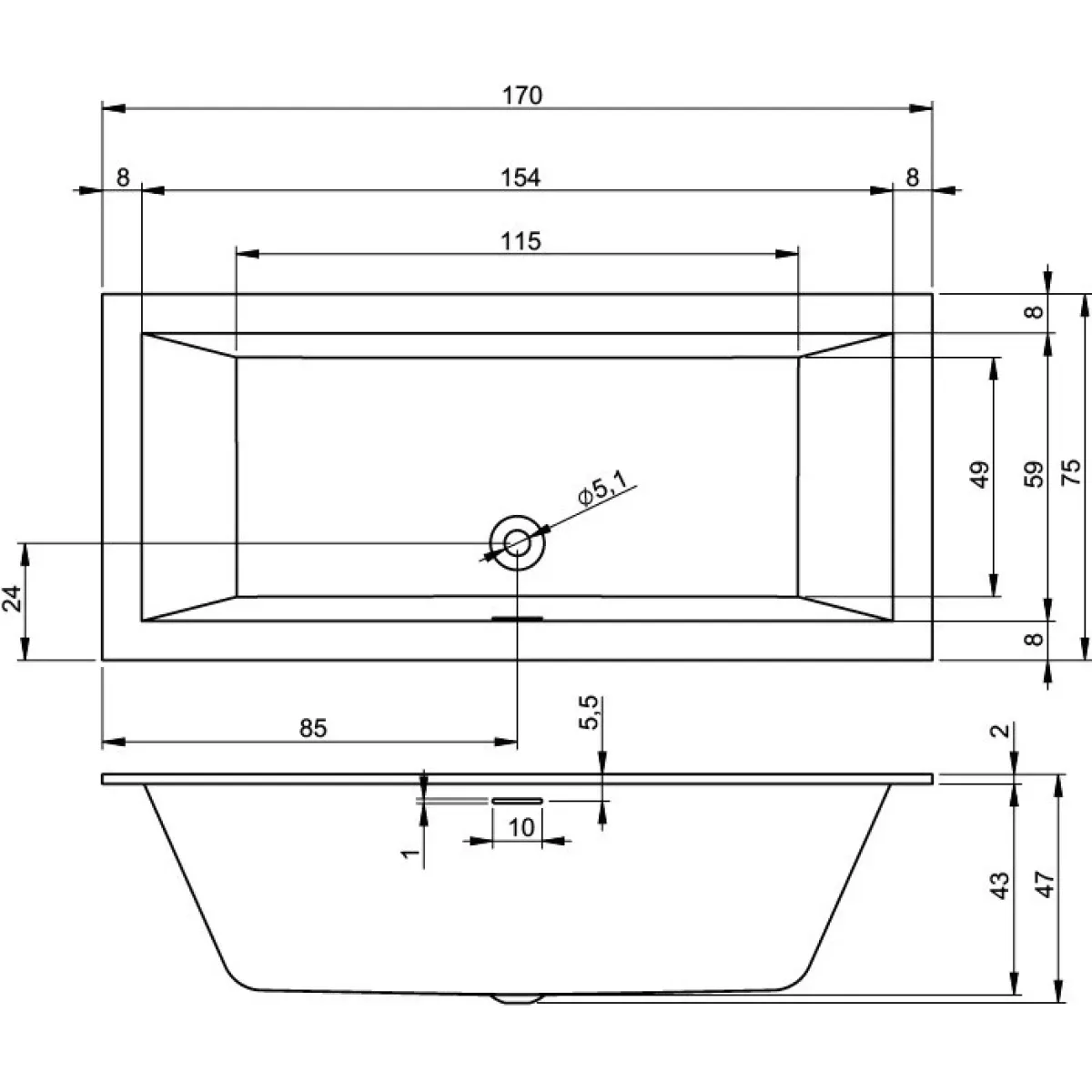 Акриловая ванна Riho Rethink Cubic Velvet B105001105 170x75 см, белый матовый