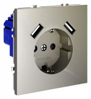 Розетка с заземлением и со шторкой и 2хUSB type A без рамки Voltum S70 VLS040404