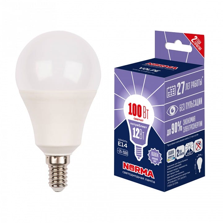 Лампа светодиодная Volpe LED-G60 E14 12Вт 6500K UL-00010994