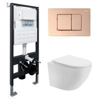 Комплект унитаза с инсталляцией Abber Bequem AC1100T-AC0105-AC0120RG с клавишей смыва золото розовое