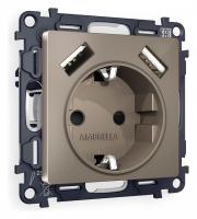 Розетка с заземлением и со шторкой и 2хUSB type A без рамки Ambrella Volt Quant MA639010