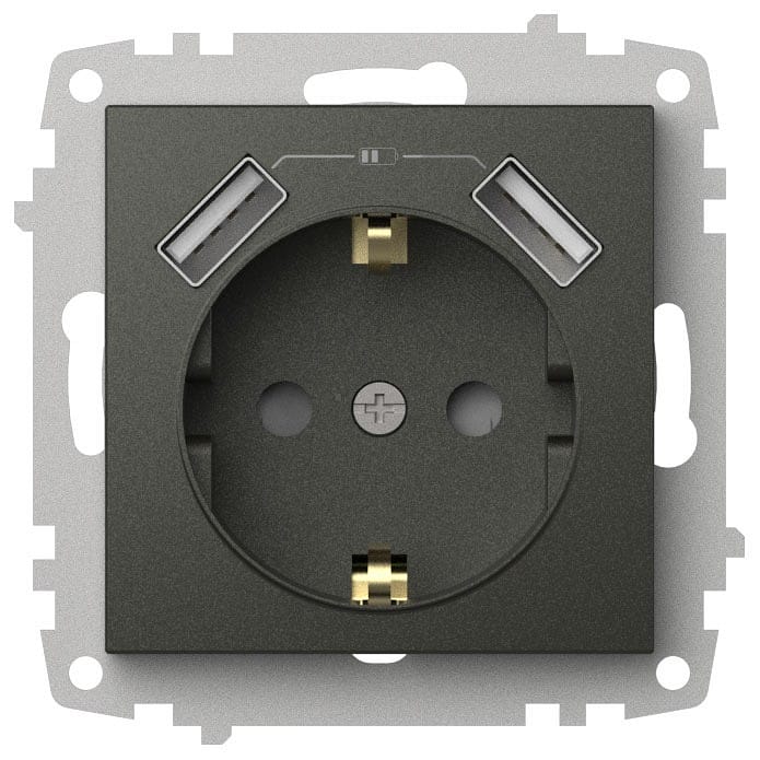 Розетка с заземлением и со шторкой и 2хUSB type A, без рамки Elbi Eleсtriс Zena Vega 609-011100-317