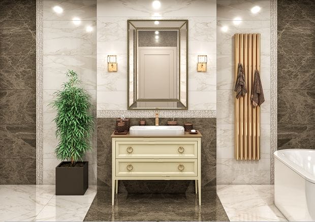 Тумба с раковиной Bagno Piu Vintage 96 матовая слоновая кость/золото