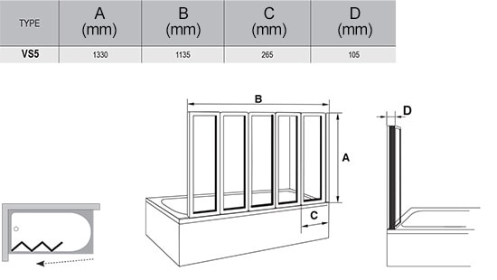 Шторка для ванны Ravak Supernova VS5 794E010041 белая+Раин