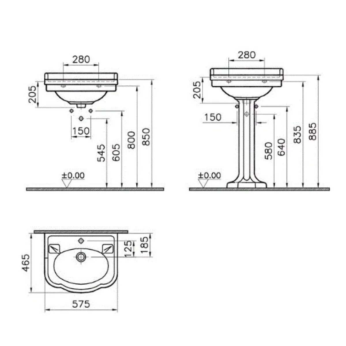Раковина 57 см белый с одним отверстием под смеситель Vitra Efes 6155B003-0001