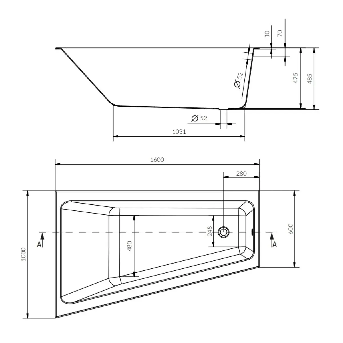 Акриловая ванна 160x100 см L Cersanit Crea WA-CREA*160-L