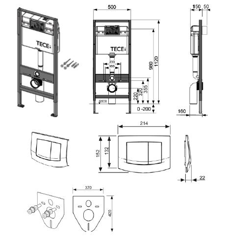 Инсталляция для унитаза Tece 4 в 1 9400405 в комплекте с клавишей