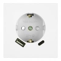 Розетка с заземлением и со шторкой и 2хUSB type A и C, без рамки Stekker Мия 50438