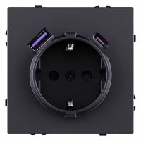 Розетка с заземлением и со шторкой и 2хUSB type A и C, без рамки Kollinger Eclipse EC-016BK
