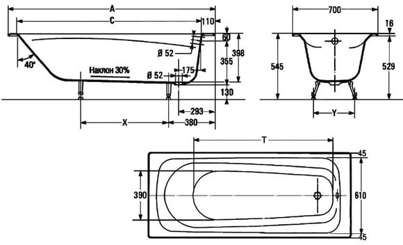 Чугунная ванна Jacob Delafon Melodie 170x70 E2922-00