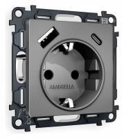 Розетка с заземлением и 2хUSB type A и C без рамки Ambrella Volt Quant MA660010