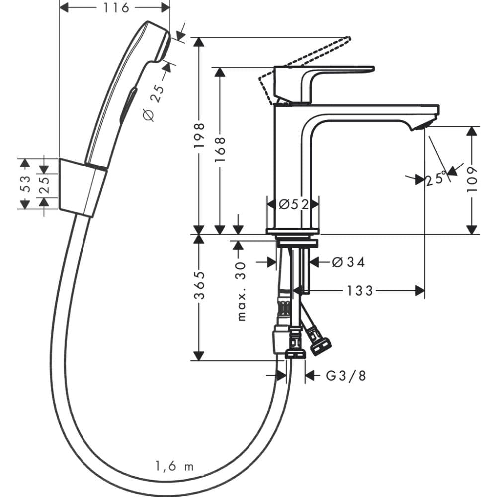Смеситель для раковины hansgrohe Rebris 72216000 с гигиеническим душем хром