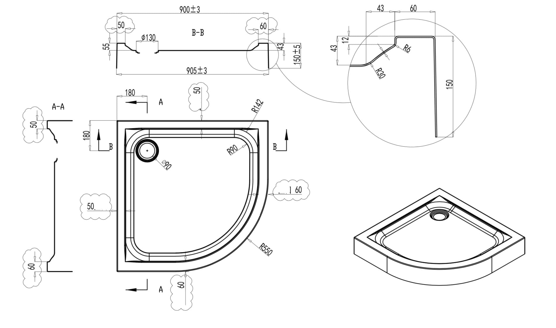 Душевой поддон AM.PM Like Twin Slide W80T-301-090W
