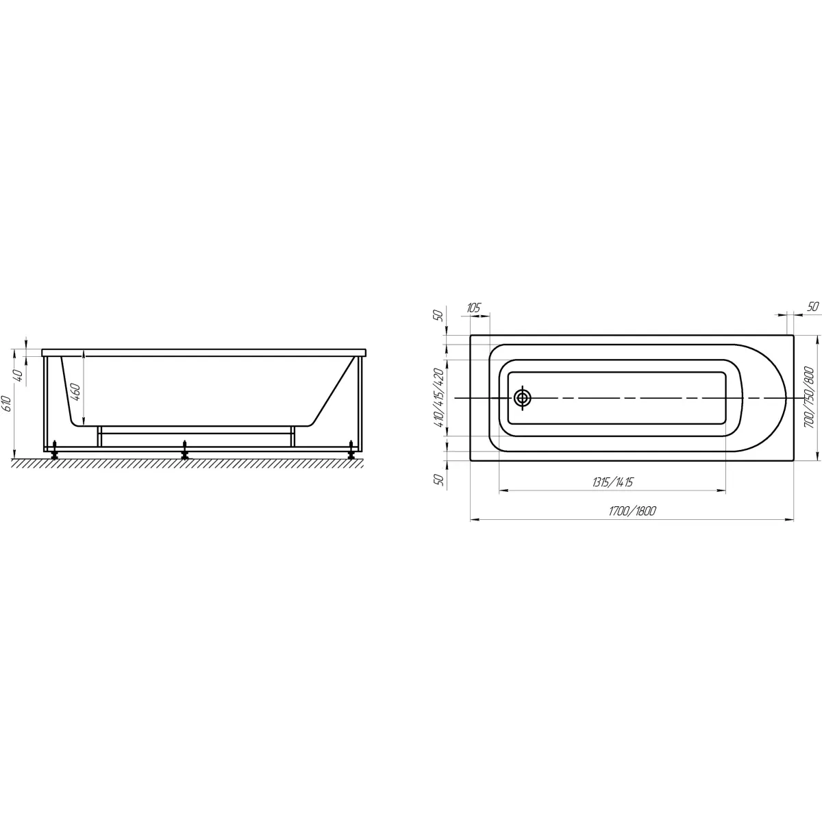 Каркас для ванны Jacob Delafon Odeon Rive Gauche E6D368RU-NF 180x80