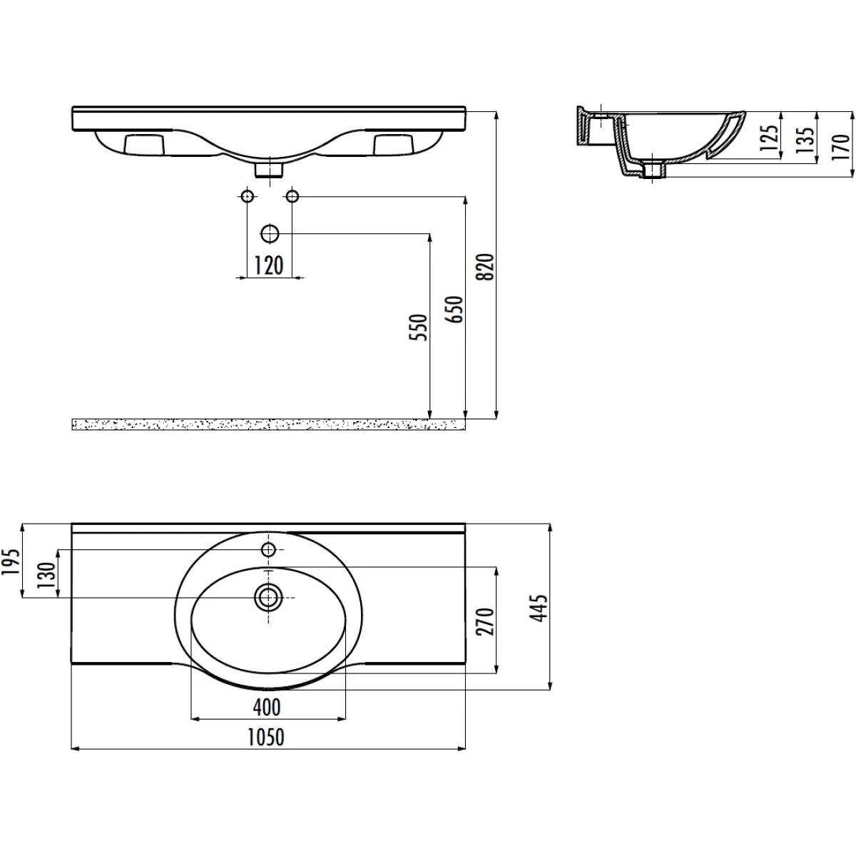 Раковина Creavit Etol ET205-00CB00E-0000 105x44,5 см, накладная, подвесная, белый