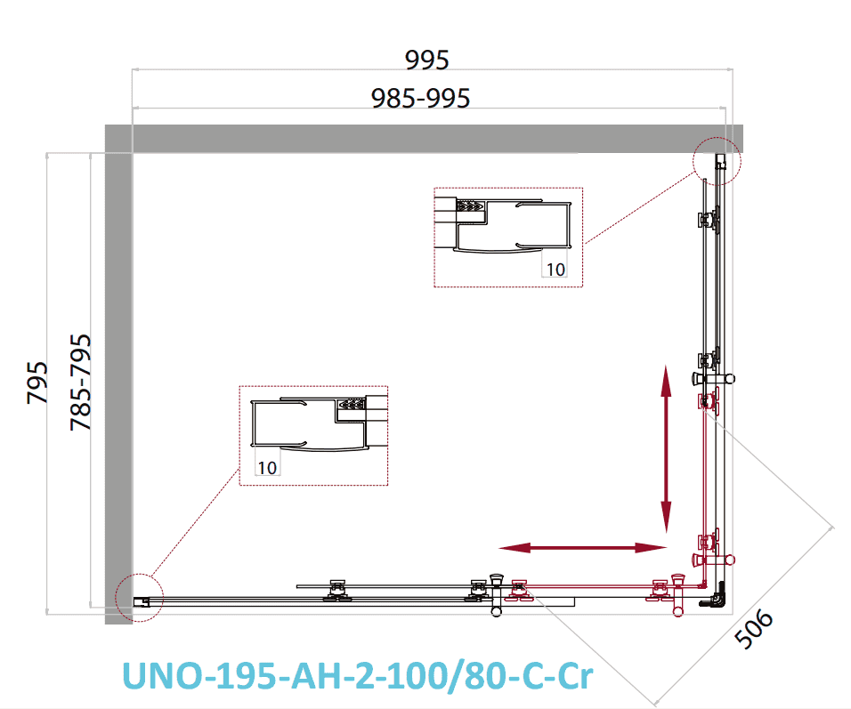 Душевой уголок BelBagno Uno UNO-195-AH-2-100/80-C-Cr