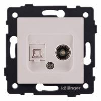 ТВ-розетка и розетка Ethernet RJ-45 без рамки Kollinger  REA-021CM