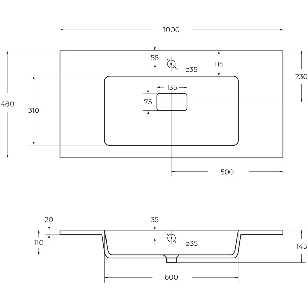 Раковина Cezares Slider CZR-1000/480-LV-MR-PRS 100x48 см, накладная, белый