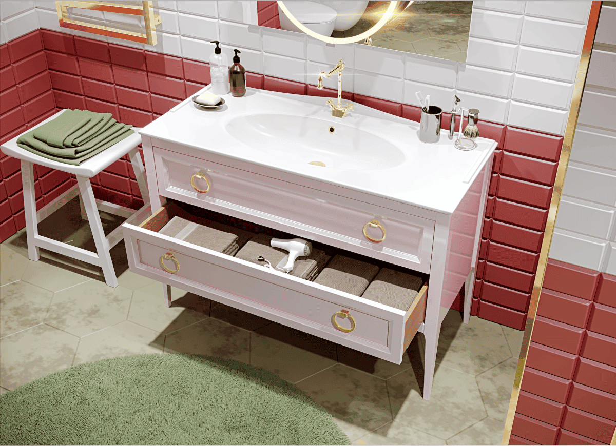 Тумба с раковиной Bagno Piu Vintage 120 розовый глянцевый/золото