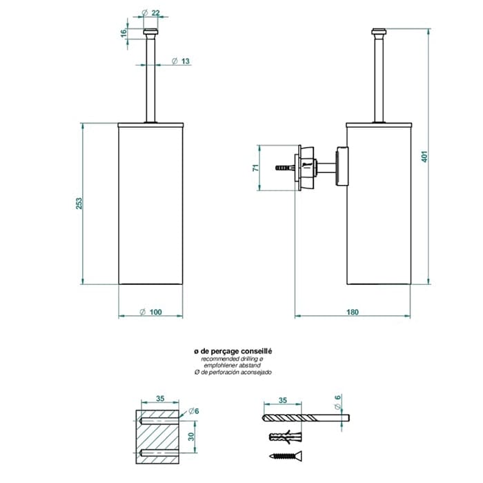 Ершик для унитаза THG Ptale de Cristal bleu U6B.F01.4720C золото