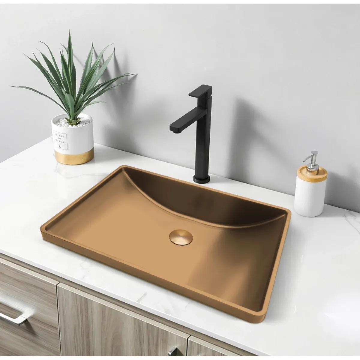 Раковина Abber Wasser Kreis AF2404MRG 51x36 см, встраиваемая сверху, розовое золото матовый